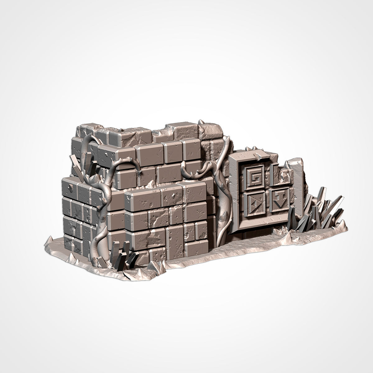 Ruin 1: reverse view with carved doorway panel (Txarli Factory render)