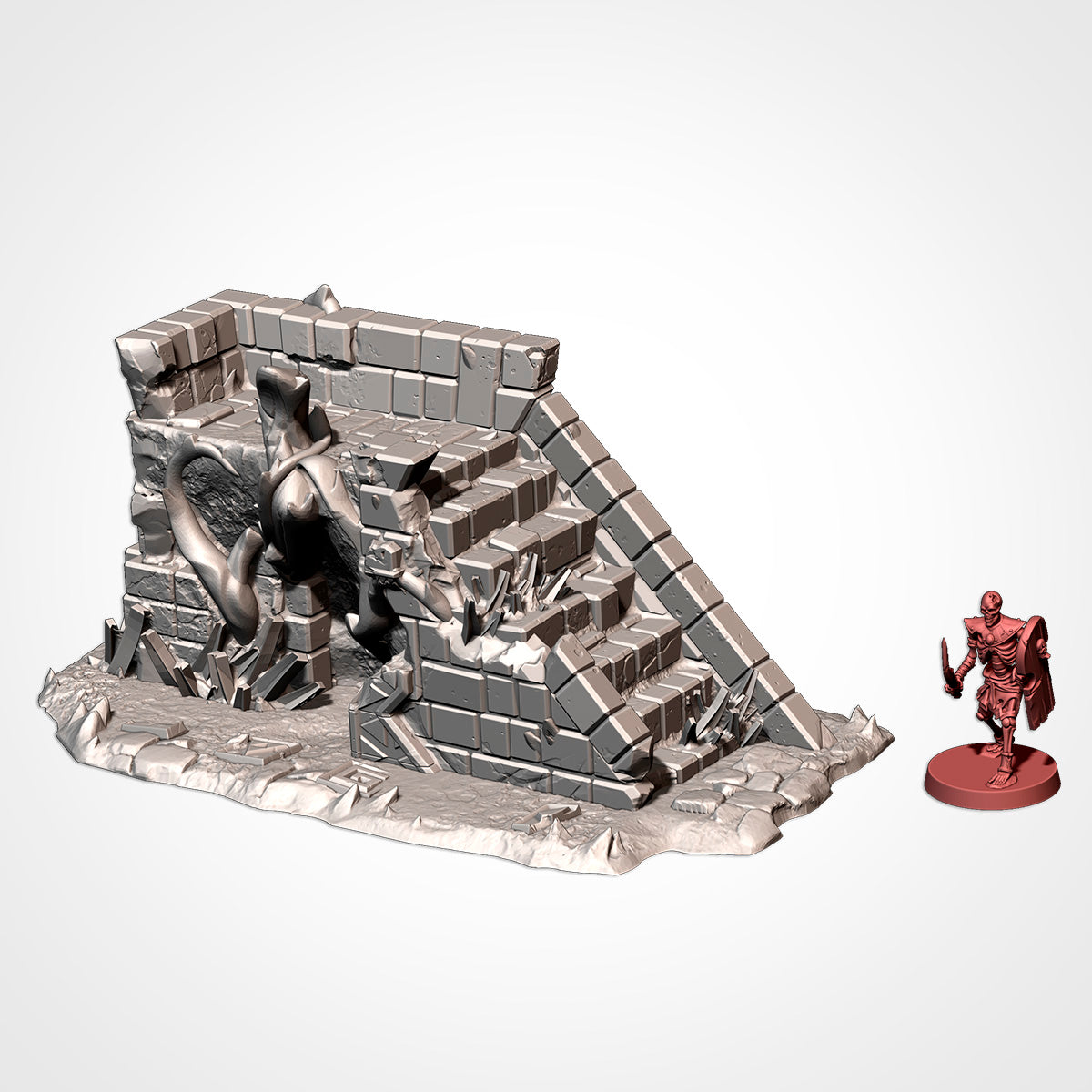 Ruin 2: ruined stair wall beside a 32mm figure (Txarli Factory render)
