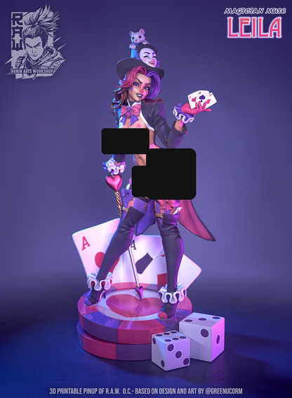 NSFW: Magician Muse Leila, the Nude style of the magician pin-up, designer render with censored areas, by Ronin Arts Workshop.
