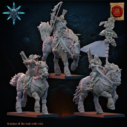 Detail view of the mounted standard bearer and musician of the barbarian horse archers