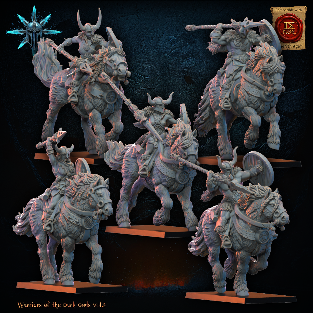 Alternate view of the barbarian axe and spear cavalry unit poses