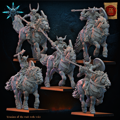 Alternate view of the barbarian axe and spear cavalry unit poses