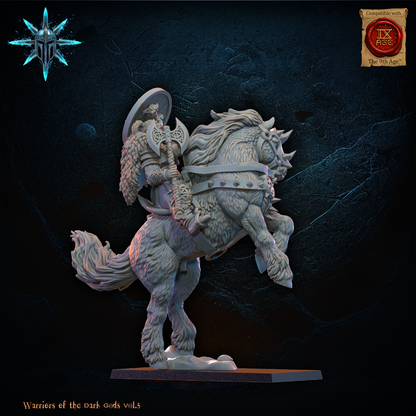 Barbarian mounted hero shown with the great axe option