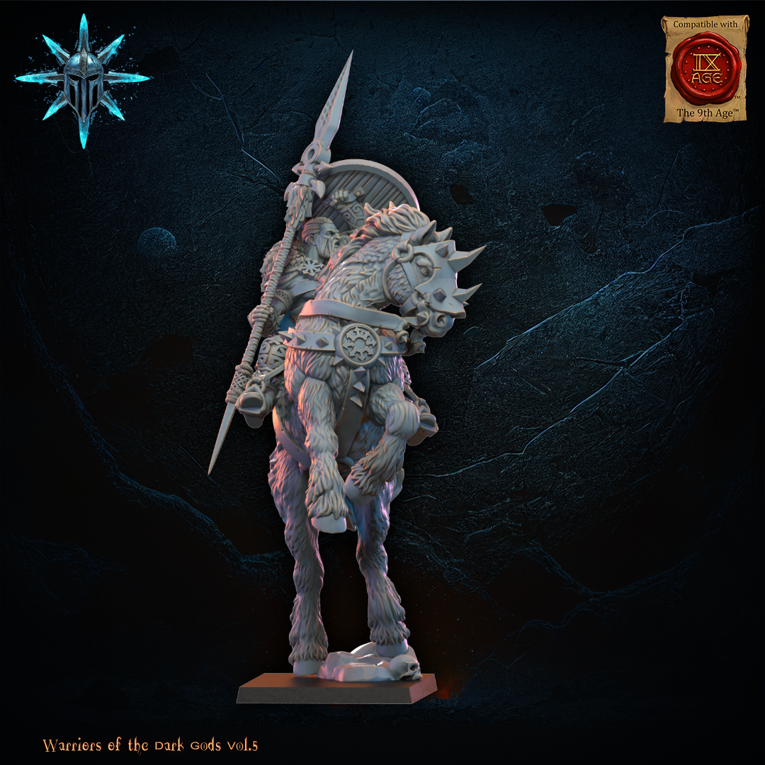 Alternate view of the barbarian mounted hero and warhorse