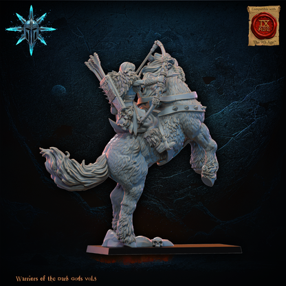 Rear view of the mounted barbarian heroine archer
