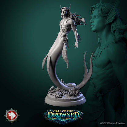 Merman 75mm scale, side view of the tail fins and the coral base