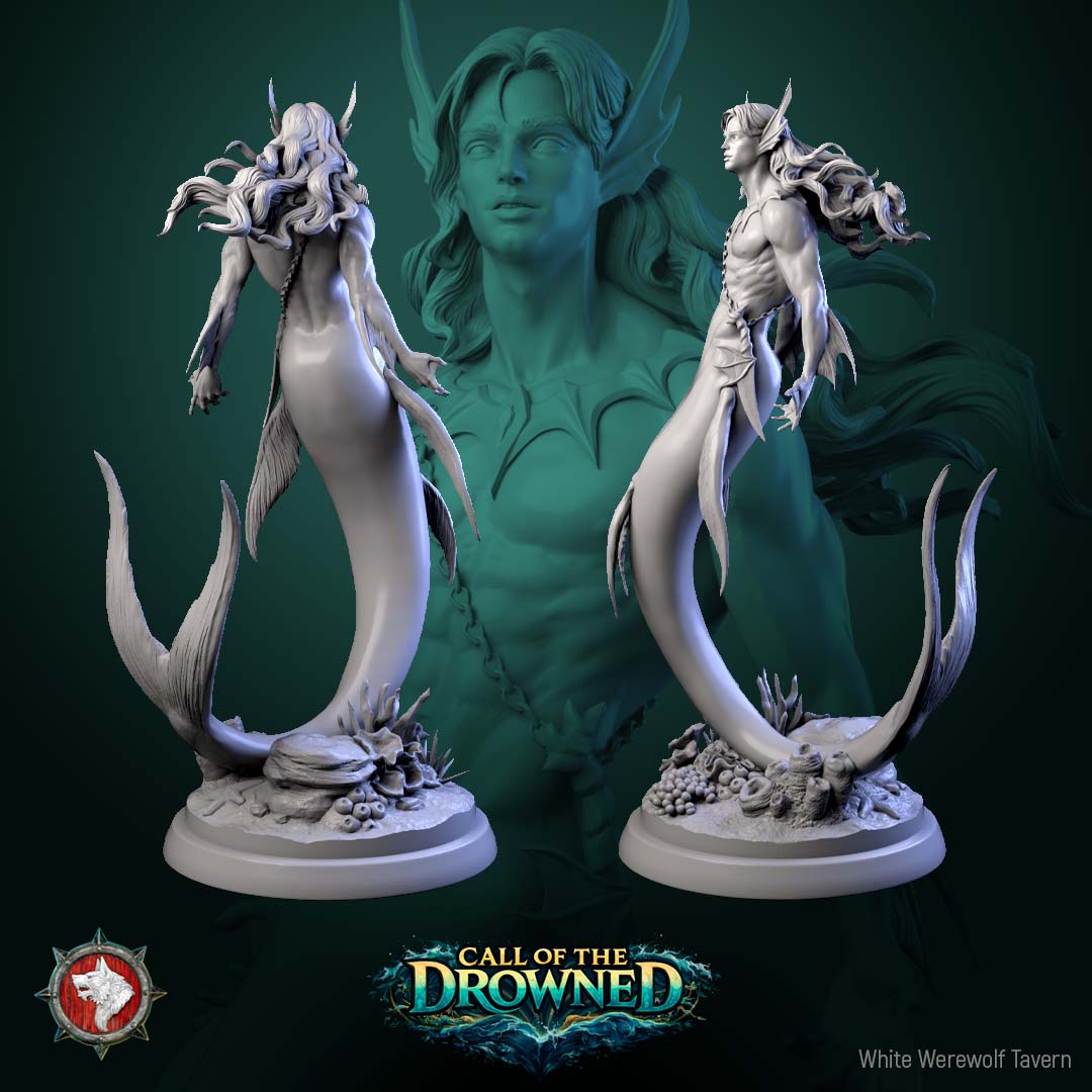 Merman 75mm scale, rear view of the hair and tail