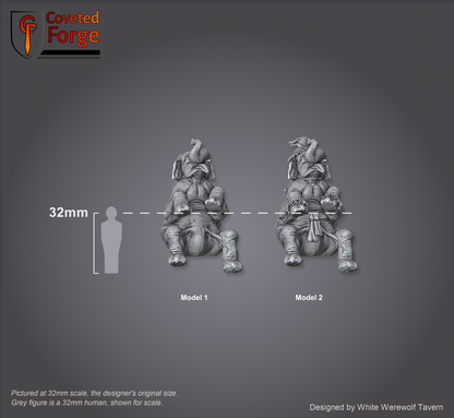 Scale reference: both Marvelous Mammoth models at 32mm scale beside a 32mm human silhouette