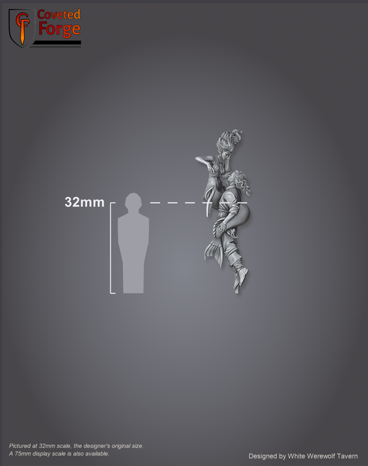 Scale reference: Mermaid and Mariner Diorama at 32mm scale beside a 32mm human silhouette