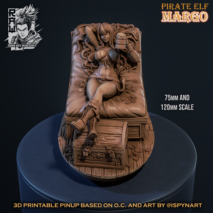 Pirate Elf Margo, simpler base build, unpainted gray render