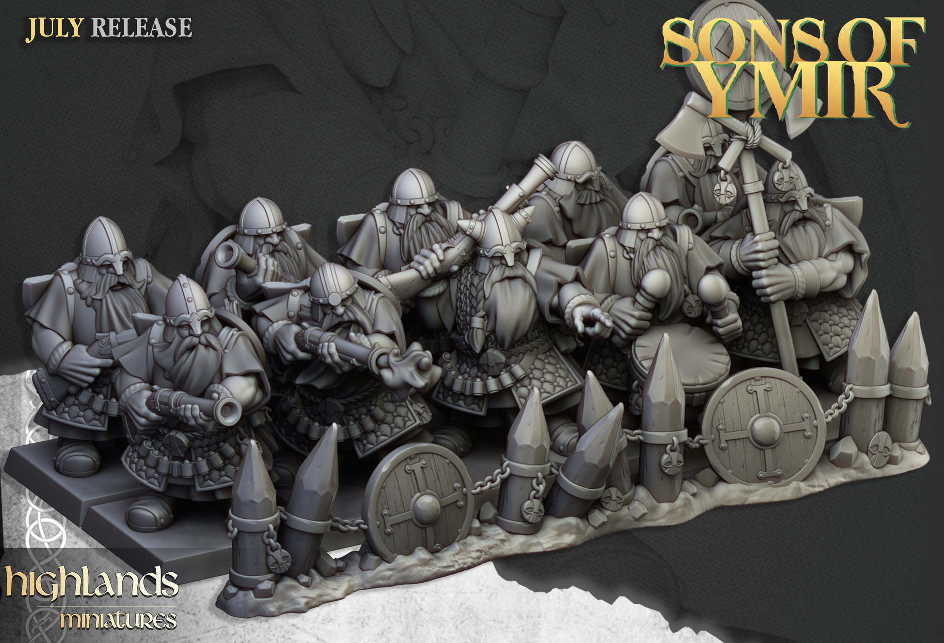 Dwarf Marksmen regiment with heavy handguns behind a barricade, a missile infantry unit