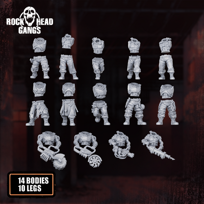 The Meathook Mob Build Kit: modular resin bodies and legs, designer render.