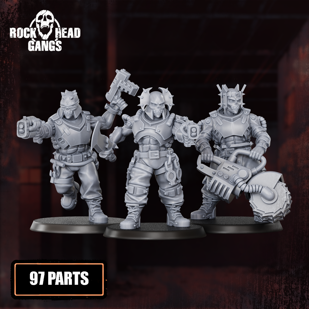 Render of The Meathook Mob Bits | 32mm Zealot Conversion Kit: assembled sci-fi zealot fighters built from the modular resin kit.