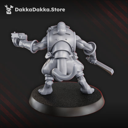 Unpainted Miner Rat 3D render, rear view showing the armoured back plate and tail.