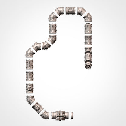 Modular Pipes top-down of every pipe section laid out in a run (Txarli Factory render)