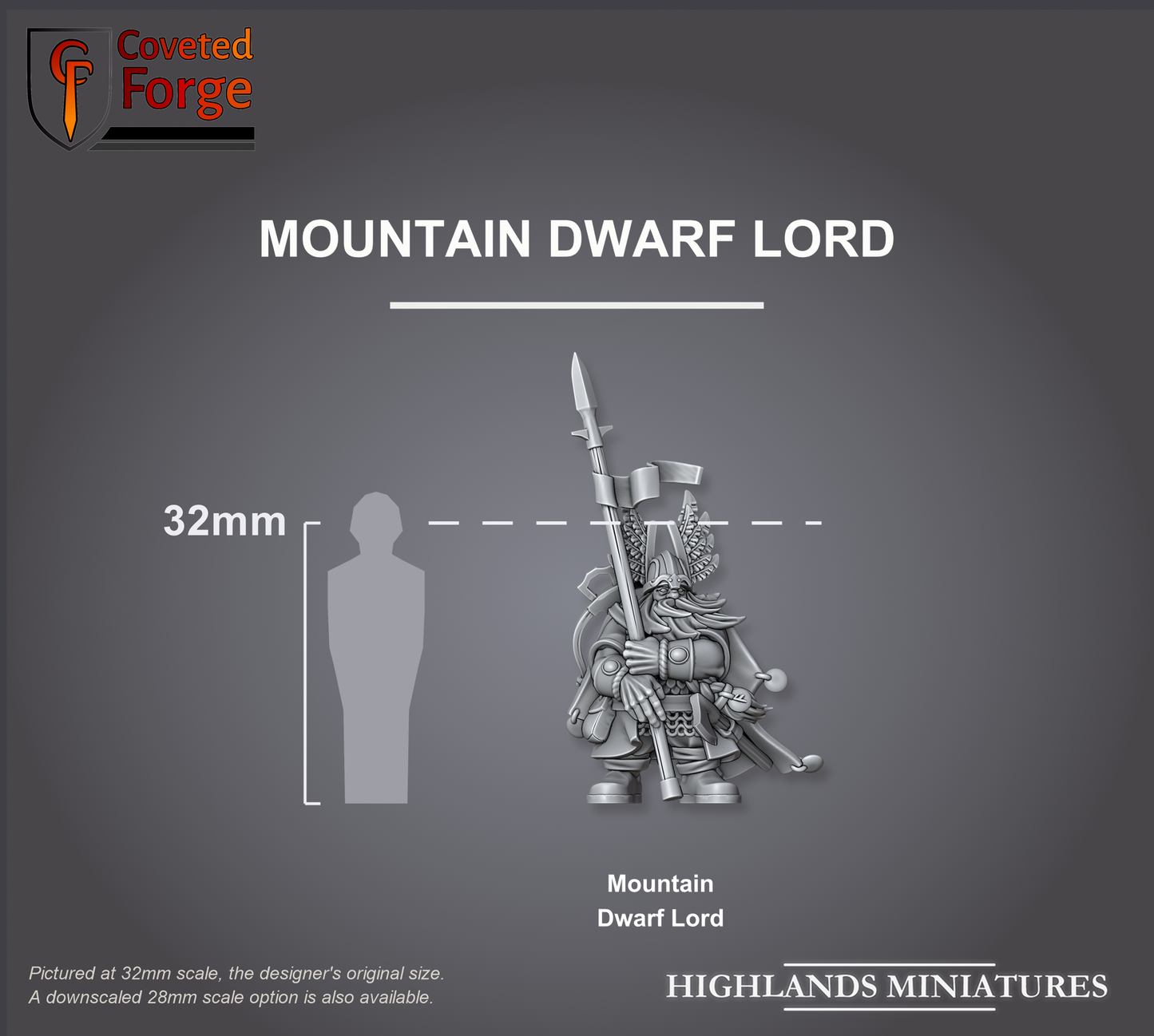 Mountain Dwarf Lord beside a 32mm human for scale