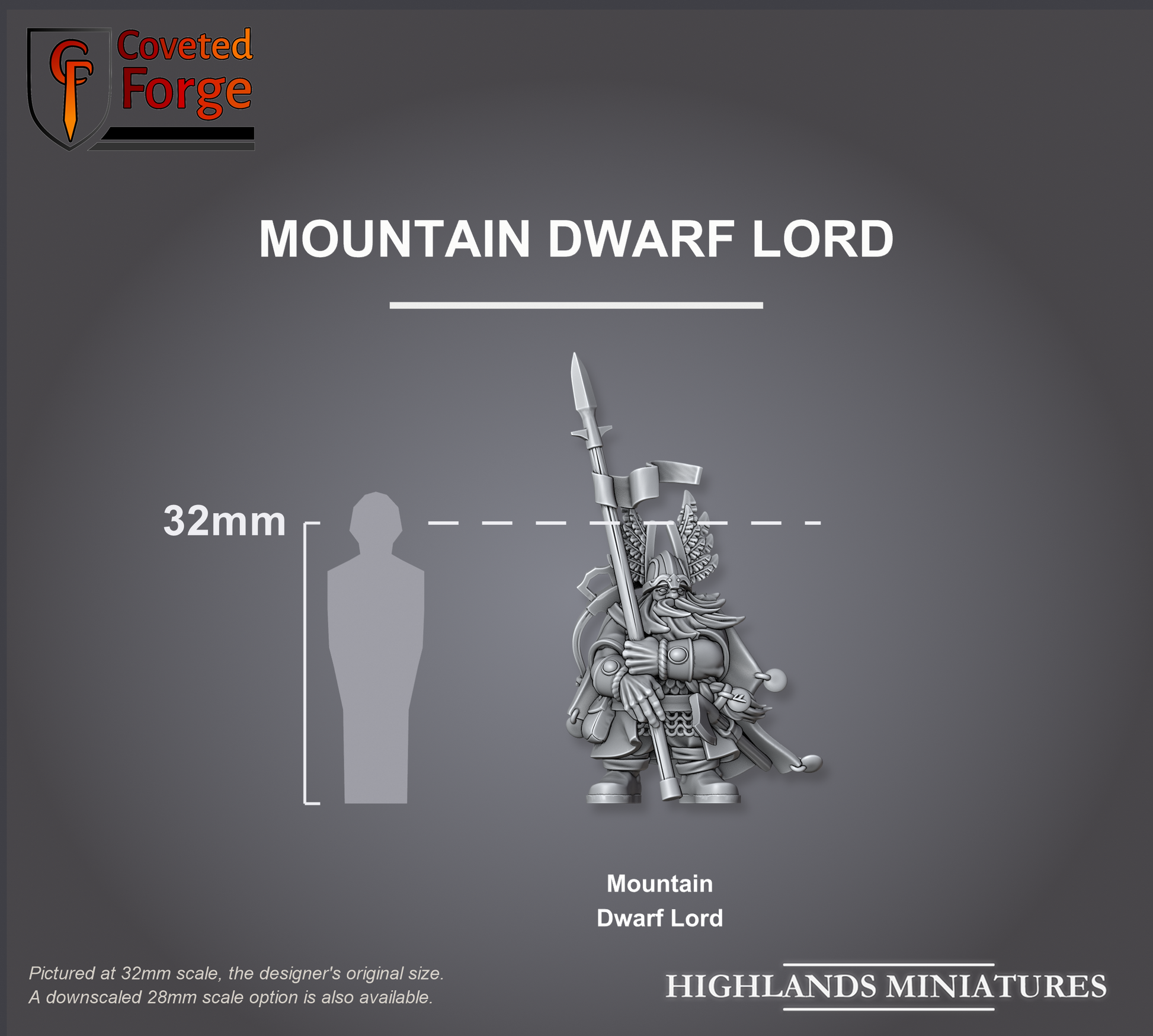 Mountain Dwarf Lord beside a 32mm human for scale