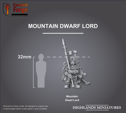 Mountain Dwarf Lord beside a 32mm human for scale