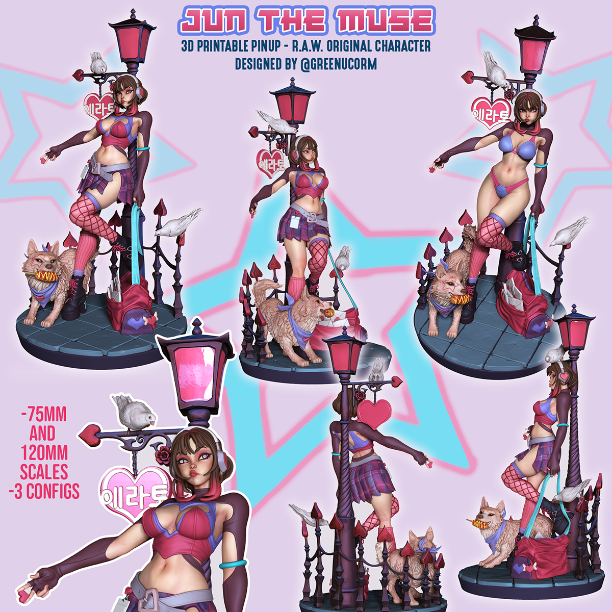 Jun the Muse, painted multi-pose configuration sheet at 75mm and 120mm scale by Ronin Arts Workshop / GreenUCorm.