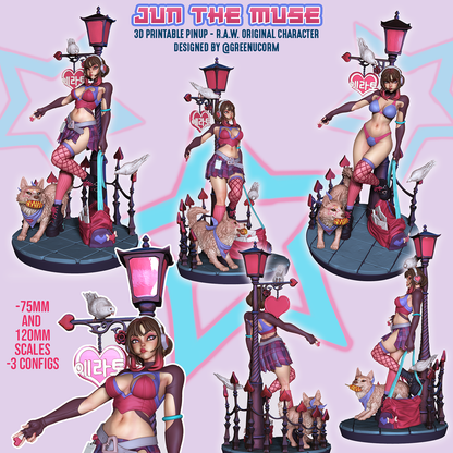 Jun the Muse, painted multi-pose configuration sheet at 75mm and 120mm scale by Ronin Arts Workshop / GreenUCorm.