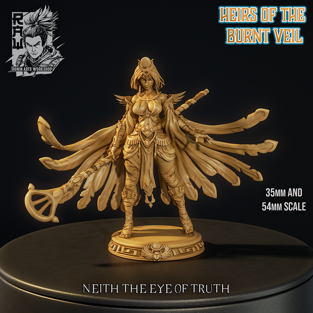 Neith shown at 35mm and 54mm scale, designer scale reference by Ronin Arts Workshop.