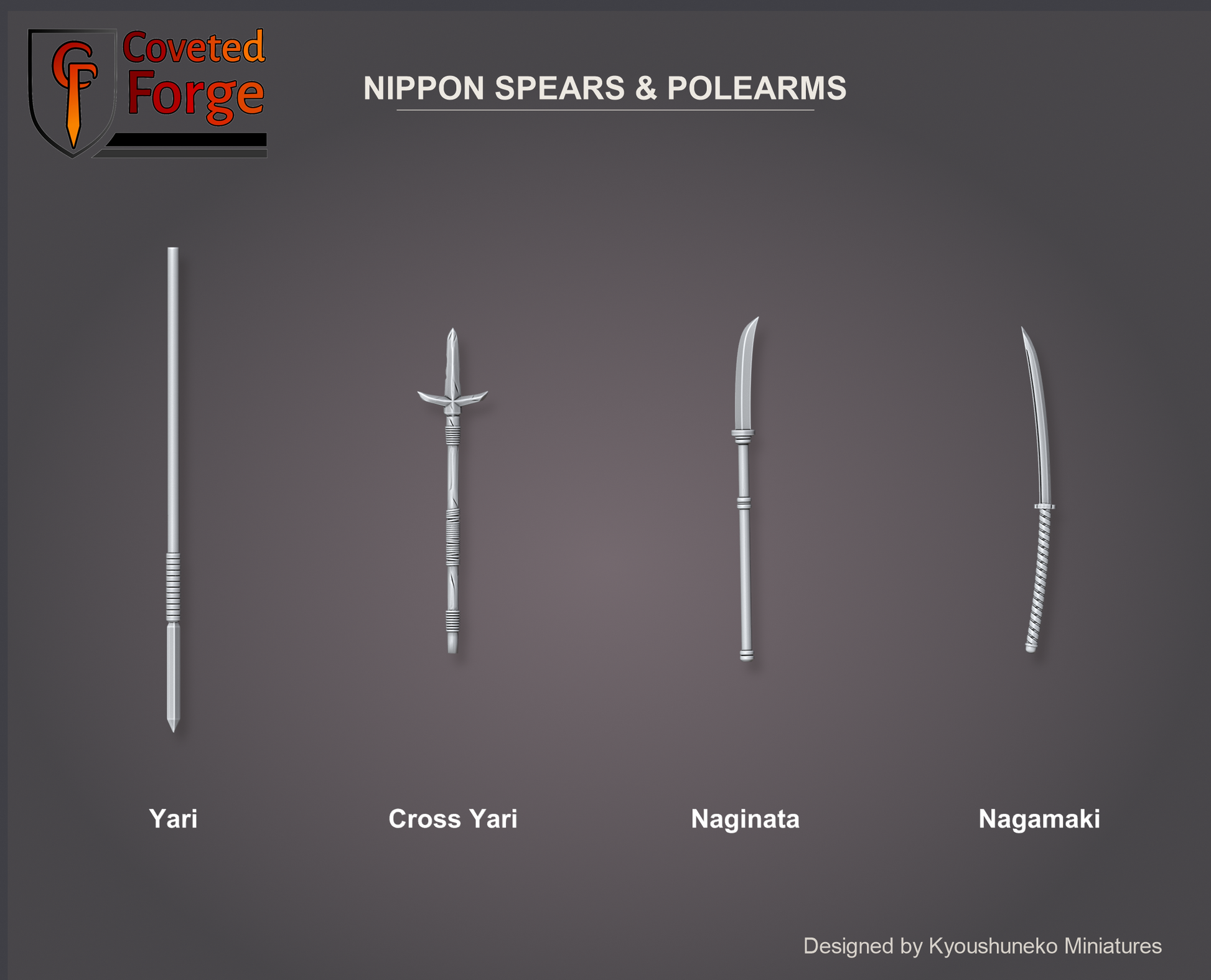 Nippon spear and polearm bits: yari, cross yari, naginata and nagamaki in resin by Kyoushuneko Miniatures