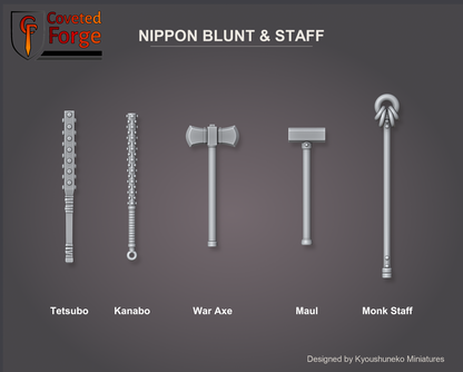 Nippon blunt and staff bits: tetsubo, kanabo, war axe, maul and monk staff in resin by Kyoushuneko Miniatures