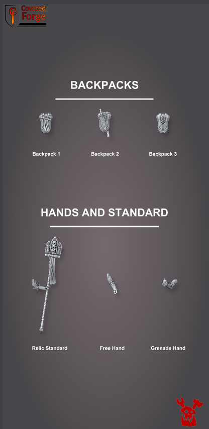 Novice Sister accessories, backpacks, relic standard and hands