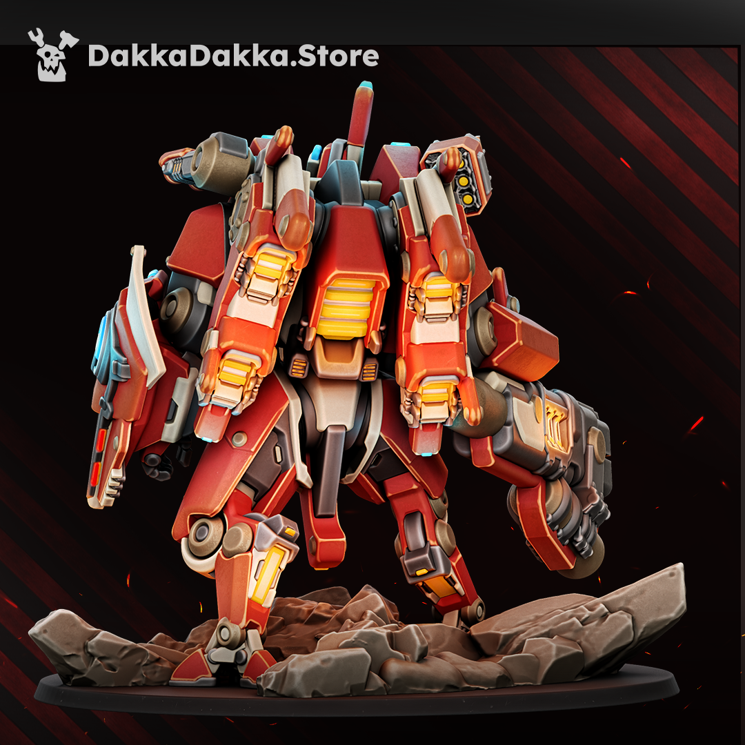 Omega Wave Suit rear view: rocket pods, jump jets and the shield, Dakka Dakka Store render