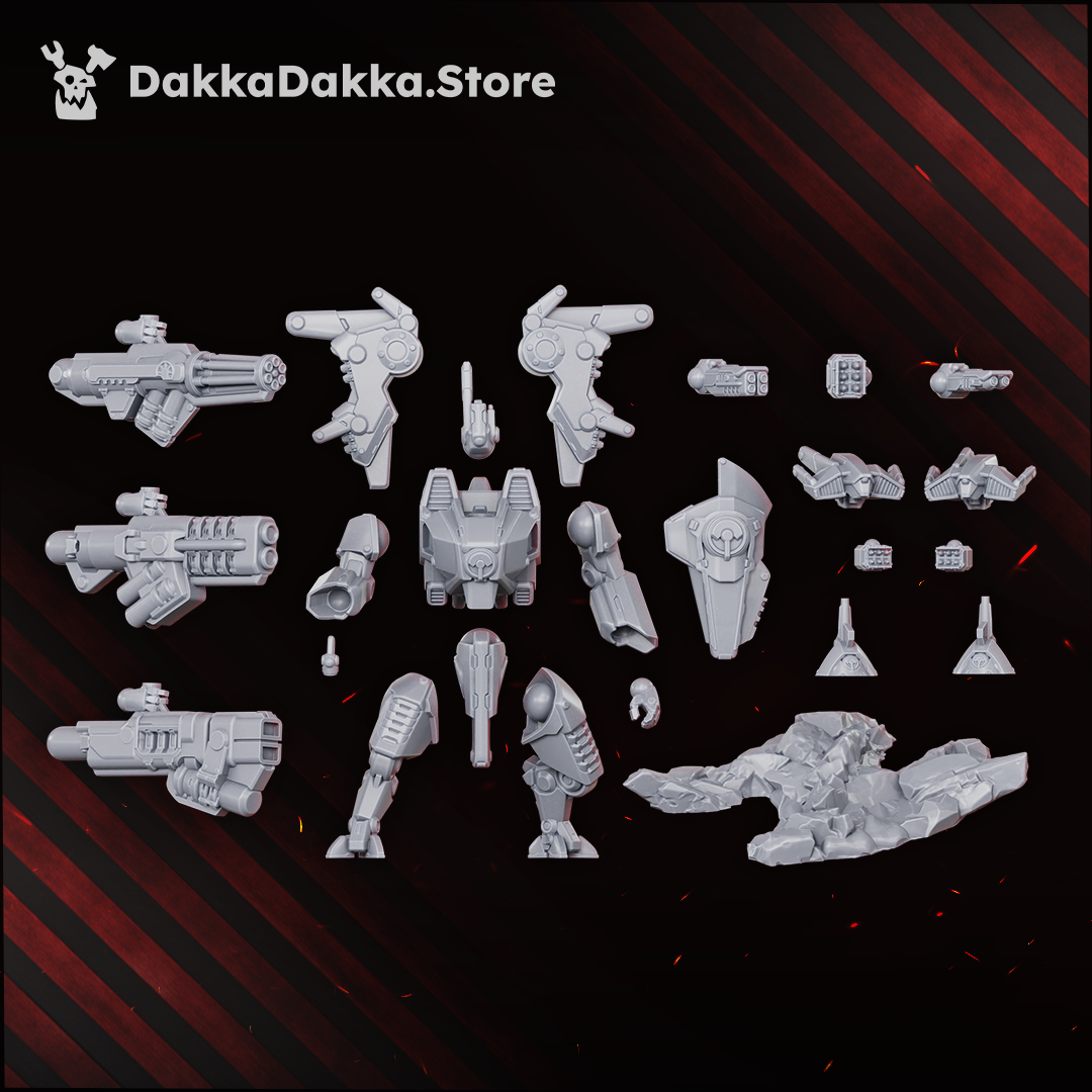 Omega Wave Suit parts layout, twenty-four parts, Dakka Dakka Store render