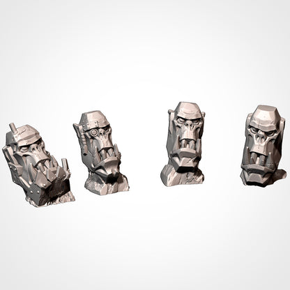 Orc Stone Heads 1 to 4: three-quarter view (Txarli Factory render)