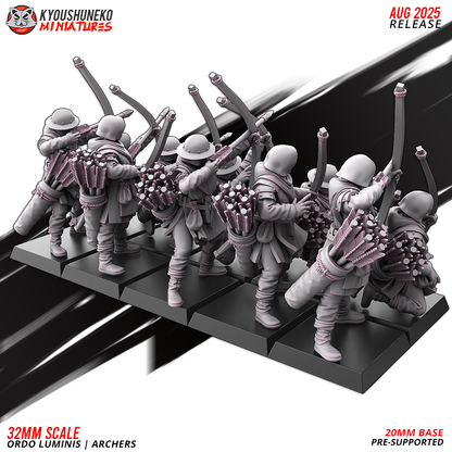 Ordo Luminis Archers, rear view of the ten sculpts, designer render by Kyoushuneko Miniatures.