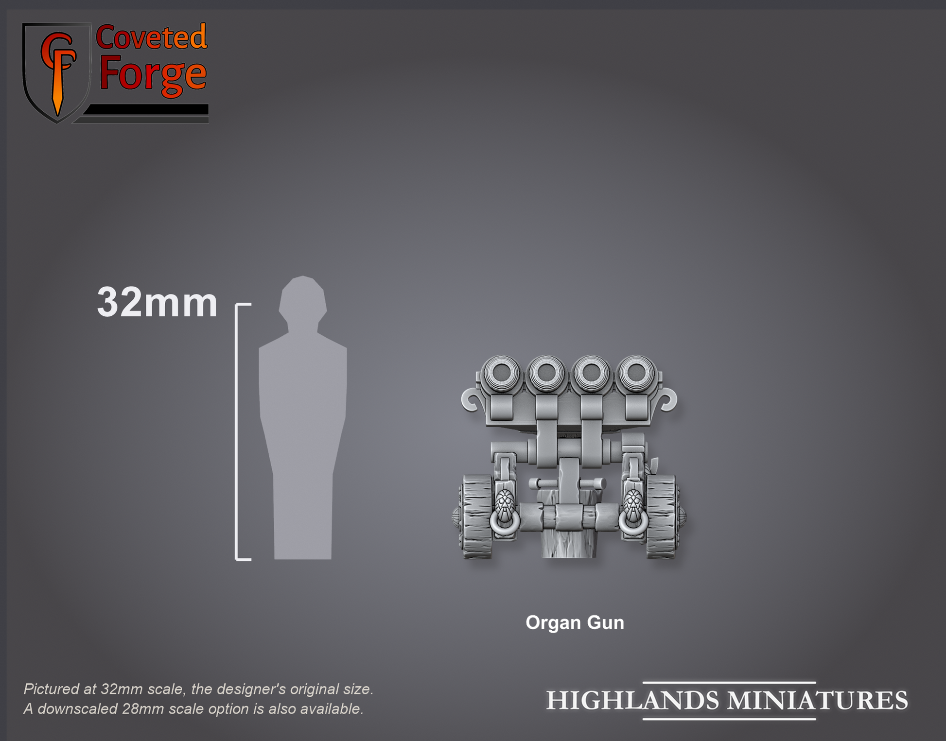 Dwarf organ gun, size compared to a 32mm human