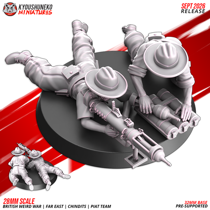 British WW2 Far East Chindit PIAT team, two resin miniatures with a PIAT launcher and bomb carrier by Kyoushuneko.
