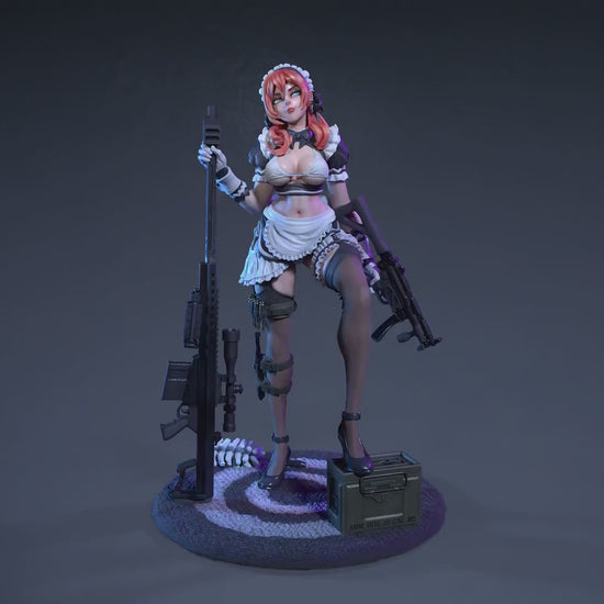 Astrid - Sexy Maid with Sniper Rifle | Assassin | 75mm / 120mm | 3 Variants| Resin 3D Printed Pinup | Ronin Arts Workshop