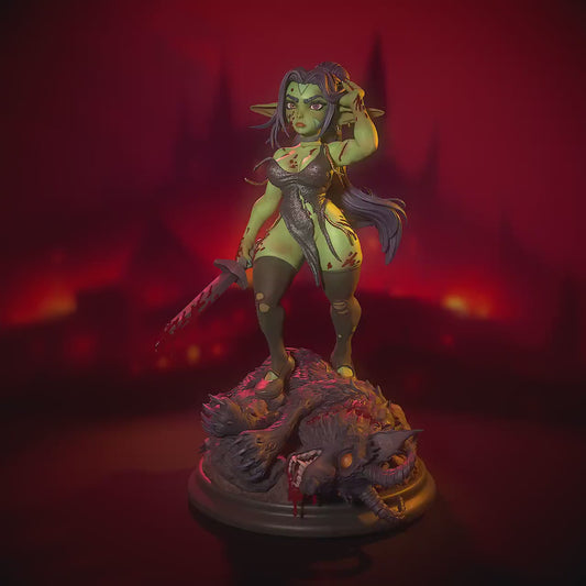 Goblin Warrior Pinup (Amelia) | Nude or Clothed | 75/120mm Scale | Resin 3D Printed Miniature | Ronin Arts Workshop