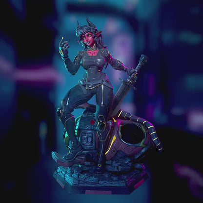 Cyberpunk Oni - Lynn | Pen Holder | Clothed or Nude | Resin 3D Printed Pinup | Ronin Arts Workshop