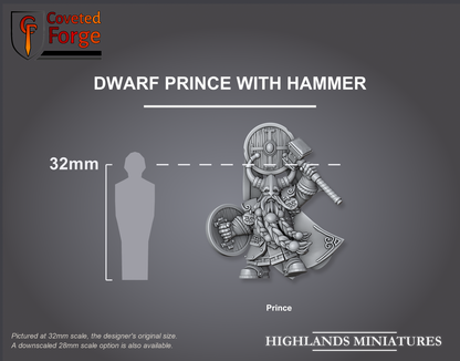 Dwarf Prince with Hammer beside a 32mm human for scale