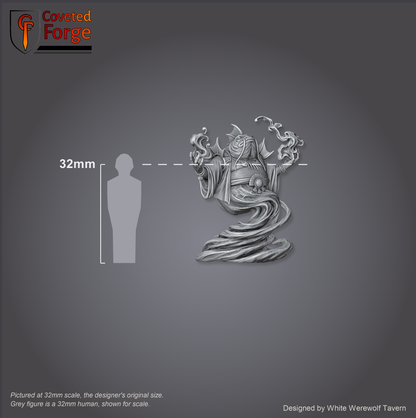 Scale reference: Brine Born Prophet at 32mm scale beside a 32mm human silhouette