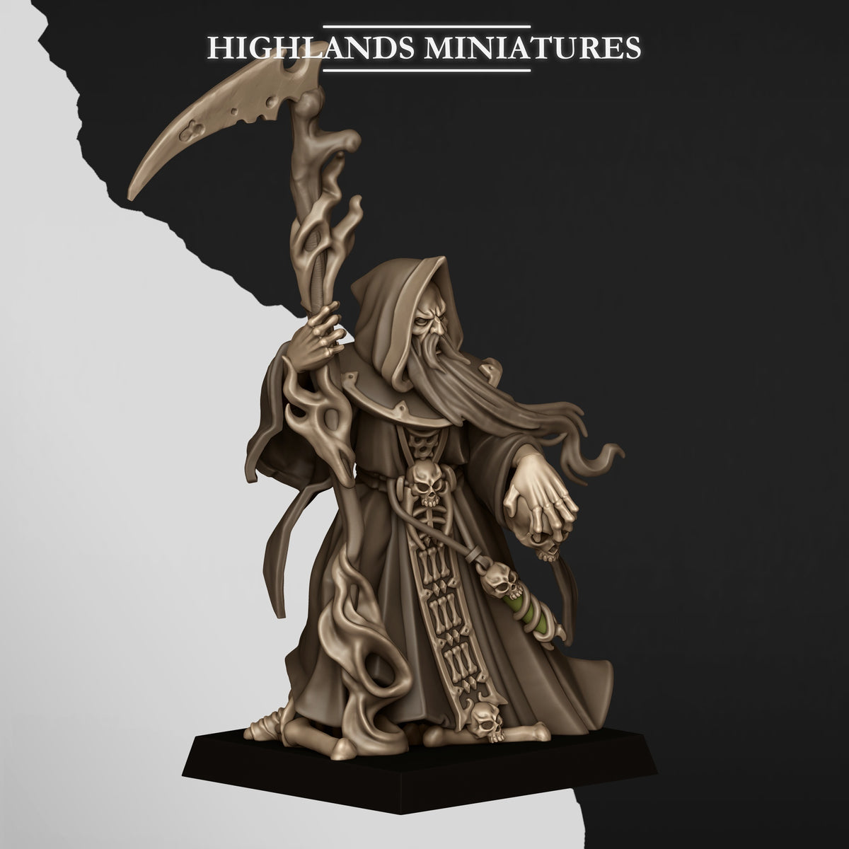 Rasputin the Necromancer, front three-quarter view from the right, Highlands Miniatures render