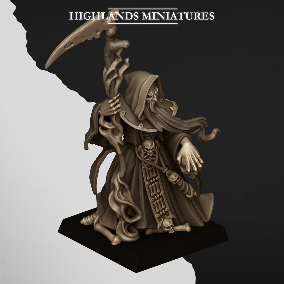 Rasputin the Necromancer, three-quarter view from above, Highlands Miniatures render