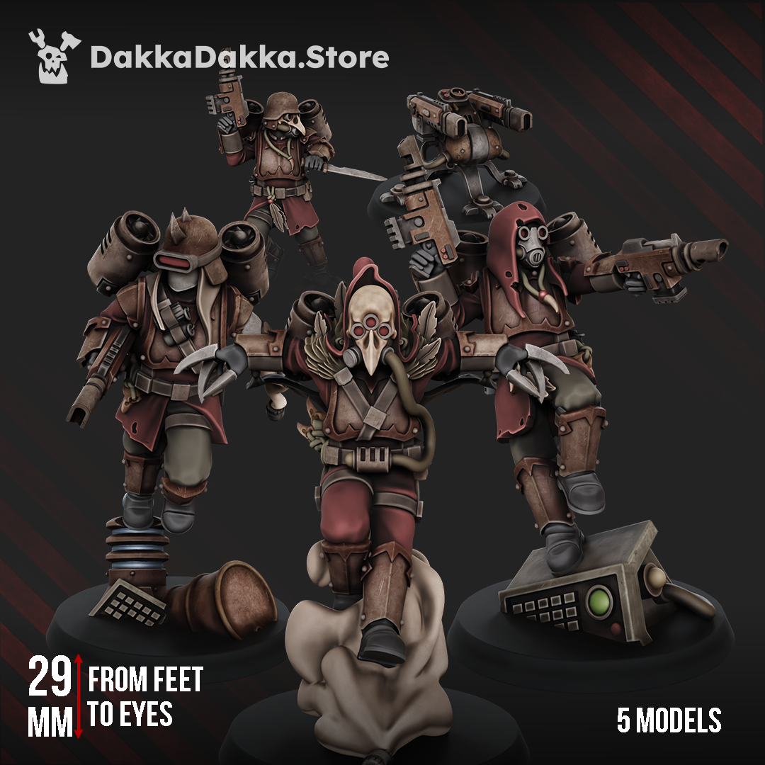 Ravenswatch Cultists Squad, five beaked grimdark sci-fi cultists, 32mm resin miniatures by Dakka Dakka Store