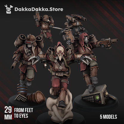 Ravenswatch Cultists Squad, five beaked grimdark sci-fi cultists, 32mm resin miniatures by Dakka Dakka Store