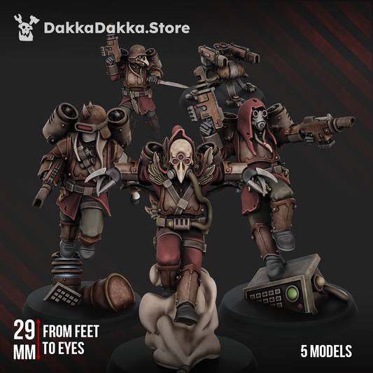 Ravenswatch Cultists Squad, five beaked grimdark sci-fi cultists, 32mm resin miniatures by Dakka Dakka Store