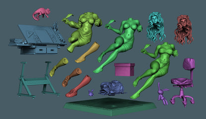 Felicia The Muse | Clothed or Nude | Resin 3D Printed Pinup | Ronin Arts Workshop