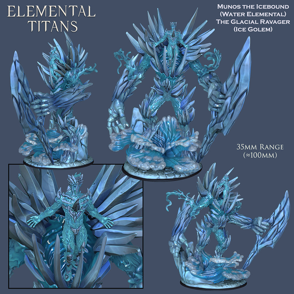 Munos The Icebound + The Glacial Ravager | Huge Ice Golem | Elementals | Resin 3D Printed Miniature | Ronin Arts Workshop | DnD