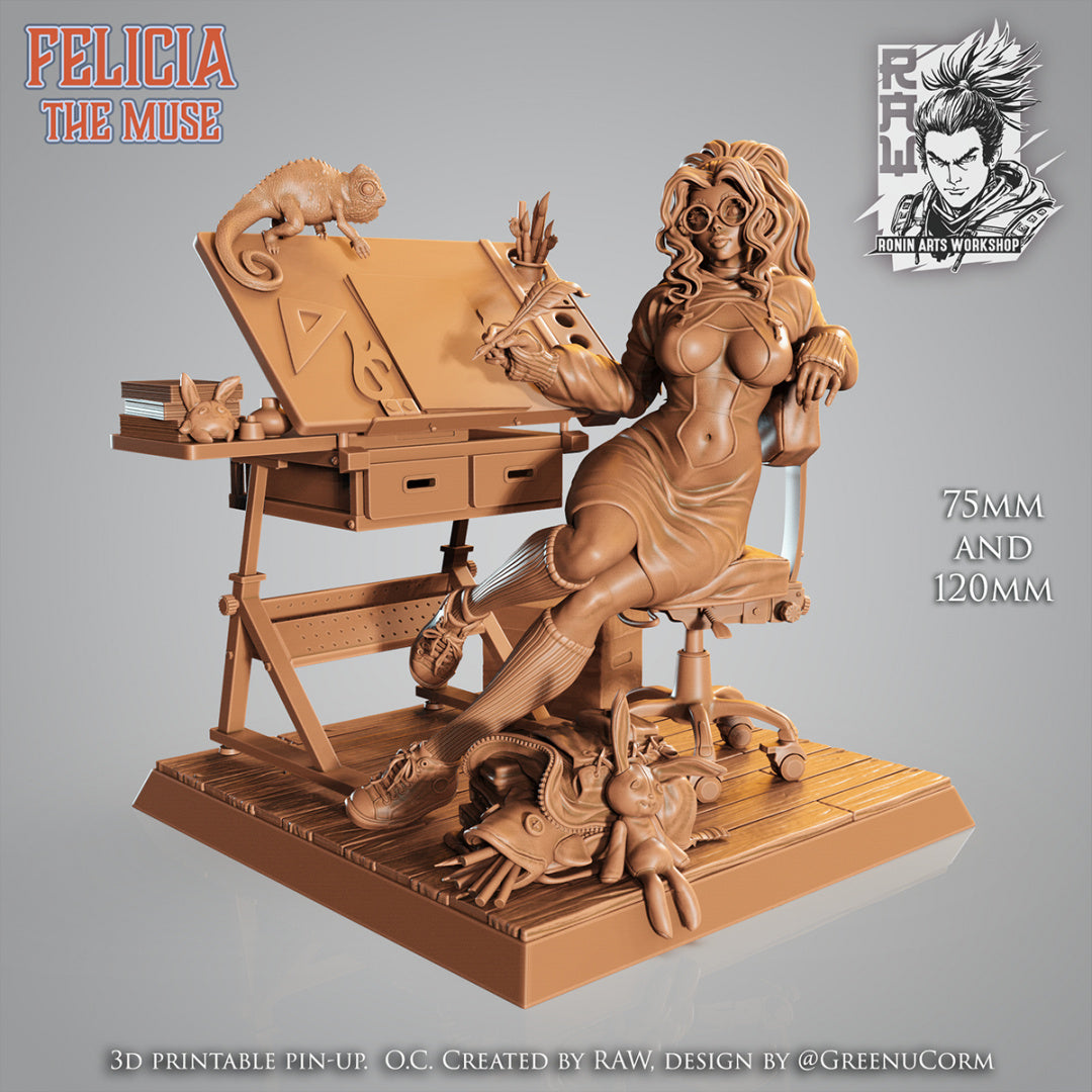Felicia The Muse | Clothed or Nude | Resin 3D Printed Pinup | Ronin Arts Workshop