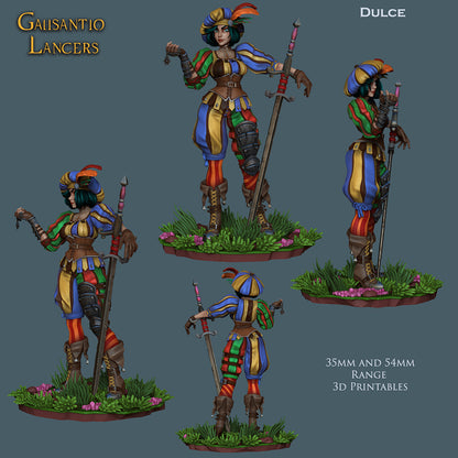Lancer Dulce | Galisantio Lancers | 28mm-120mm Scale | Resin 3D Printed Miniature | Ronin Arts Workshop