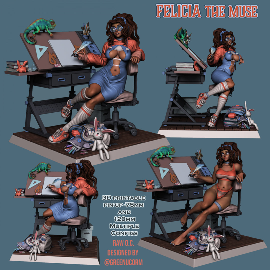 Felicia The Muse | Clothed or Nude | Resin 3D Printed Pinup | Ronin Arts Workshop