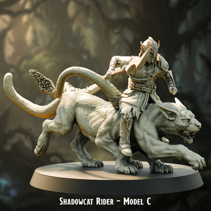 Shadowcat Rider Model C, elf rider leaning forward with glaive on a shadowcat mount